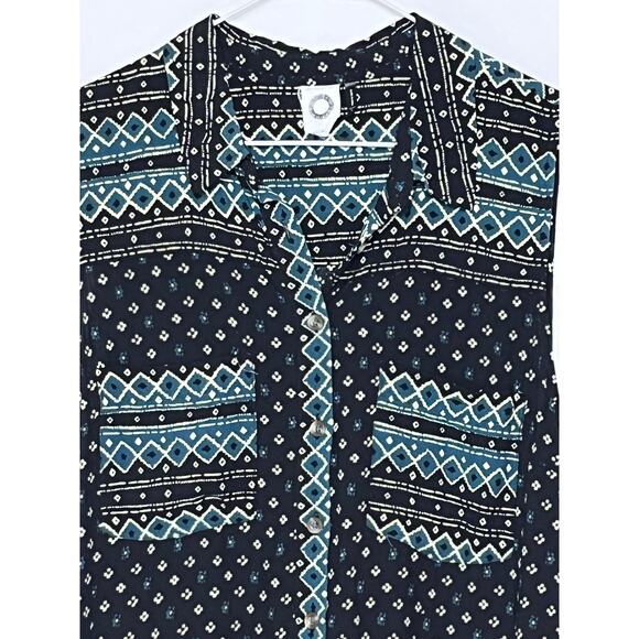 Akemi + Kin Anthropologie Women’s L Black Green Aztec Print Sleeveless Blouse - Picture 8 of 8